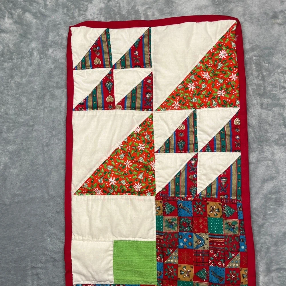 Handmade Christmas Table Runner 34x12 Multicolor Patchwork Quilted